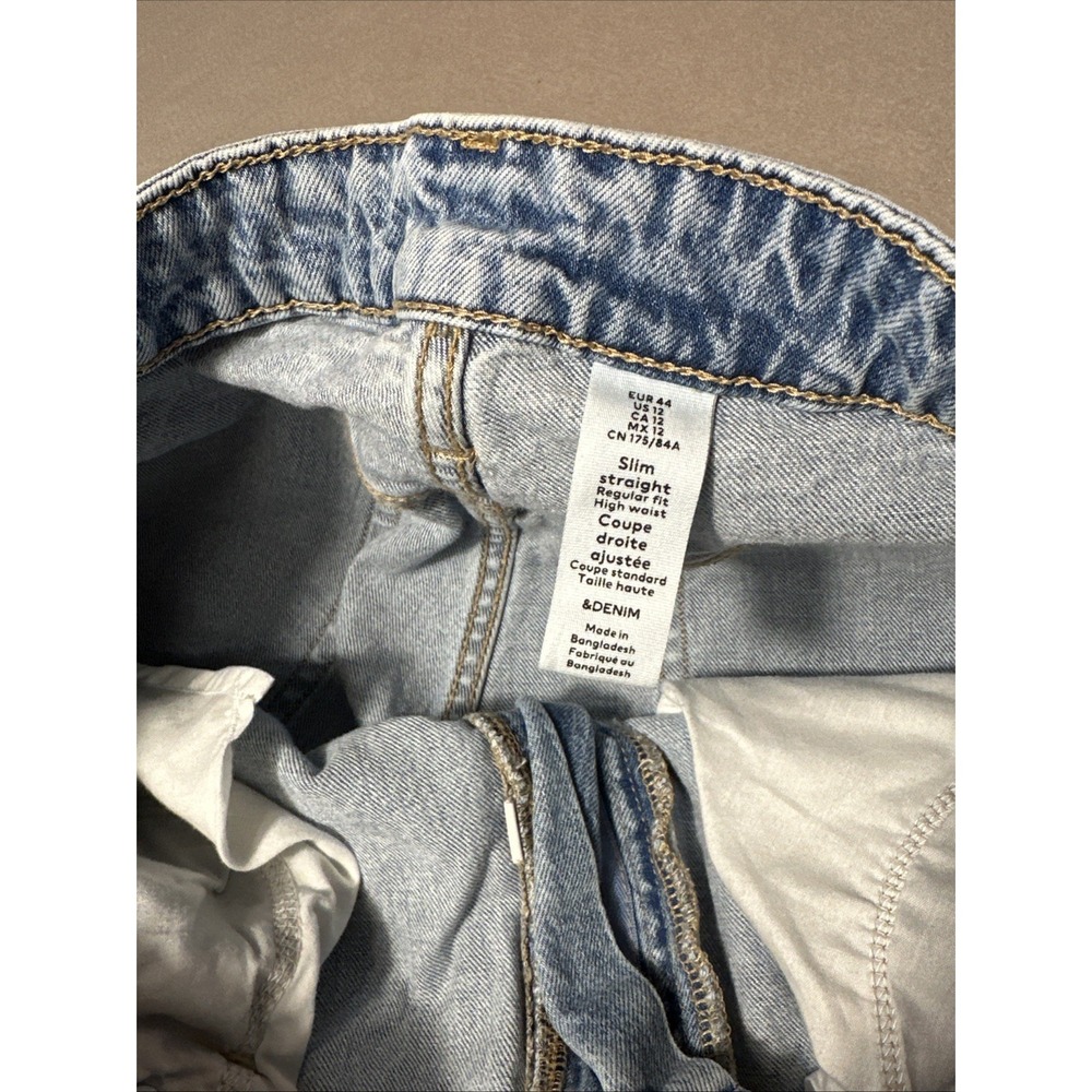H&M Distressed Acid Wash Denim Jeans Slim Straight Size 12 - Picture 5 of 6